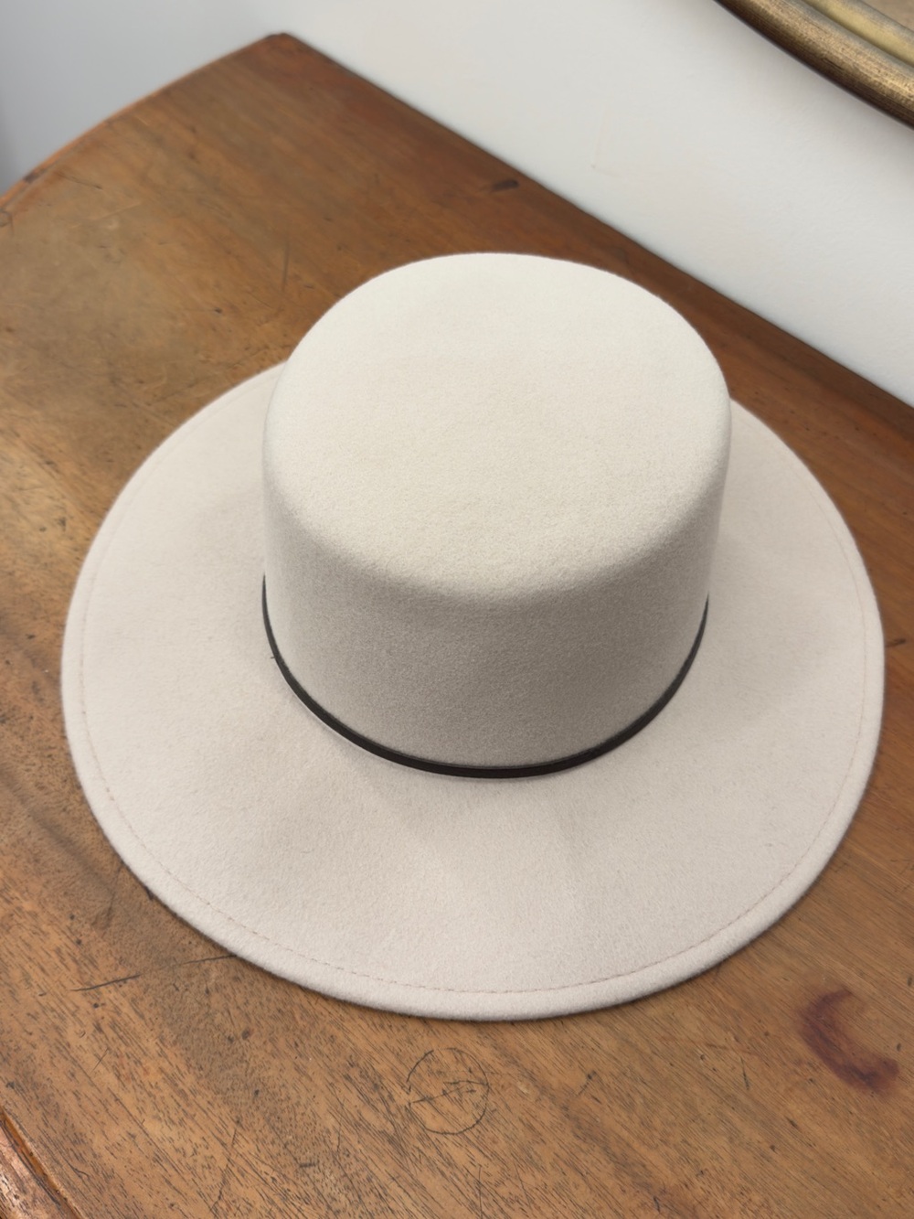 New Women’s Cream Wide-Brim Felt Hat with Black Trim - ACE Of Something brand.